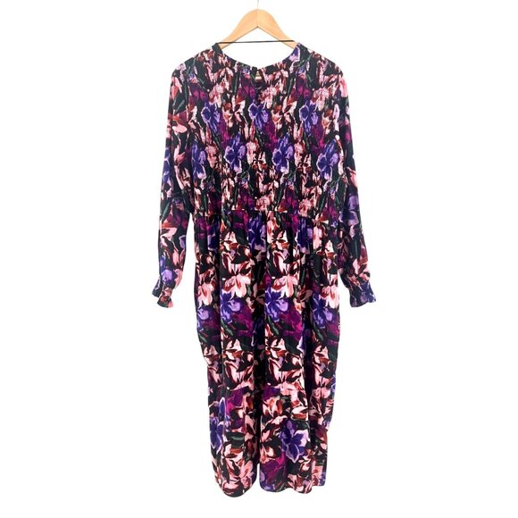 Floral Print Smocked Cotton Peasant Dress Pockets Size 2X 20W-22W New Boho Plus - Picture 9 of 12